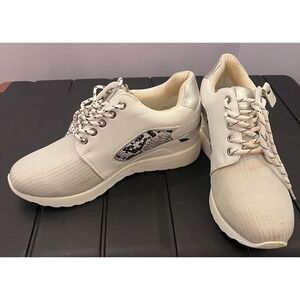 Ninety Union Womens White Silver Snake Print Wedge Sneakers‎ Shoes Size 9
